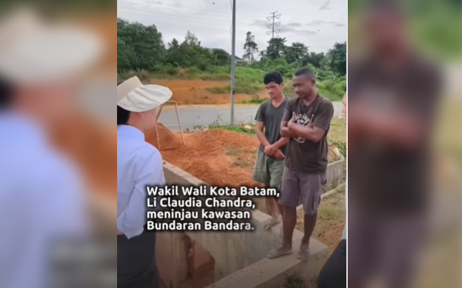 Li Claudia Chandra saat menegur pengorek pasir di parit kawasan Bandara Hang Nadim, dengan arogan, Selasa, 28/4/2026.
