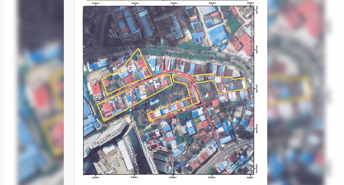 Peta tempat tinggal warga 135 KK di Kampung Utama Atas terdampak tidak mengalir air bersih sejak setahun terakhir.